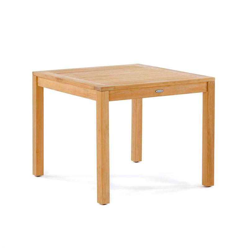 alt="15005 Teak Square table angled corner view on white background "