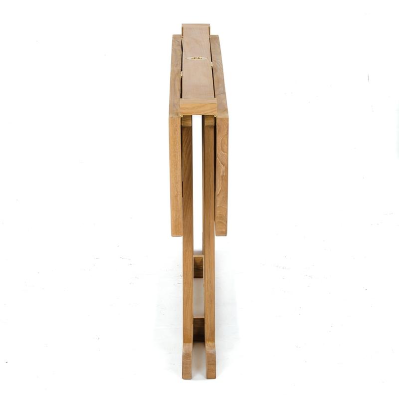 alt="70061 Barbuda teak folding Picnic Table end view with both leaves down on white background"