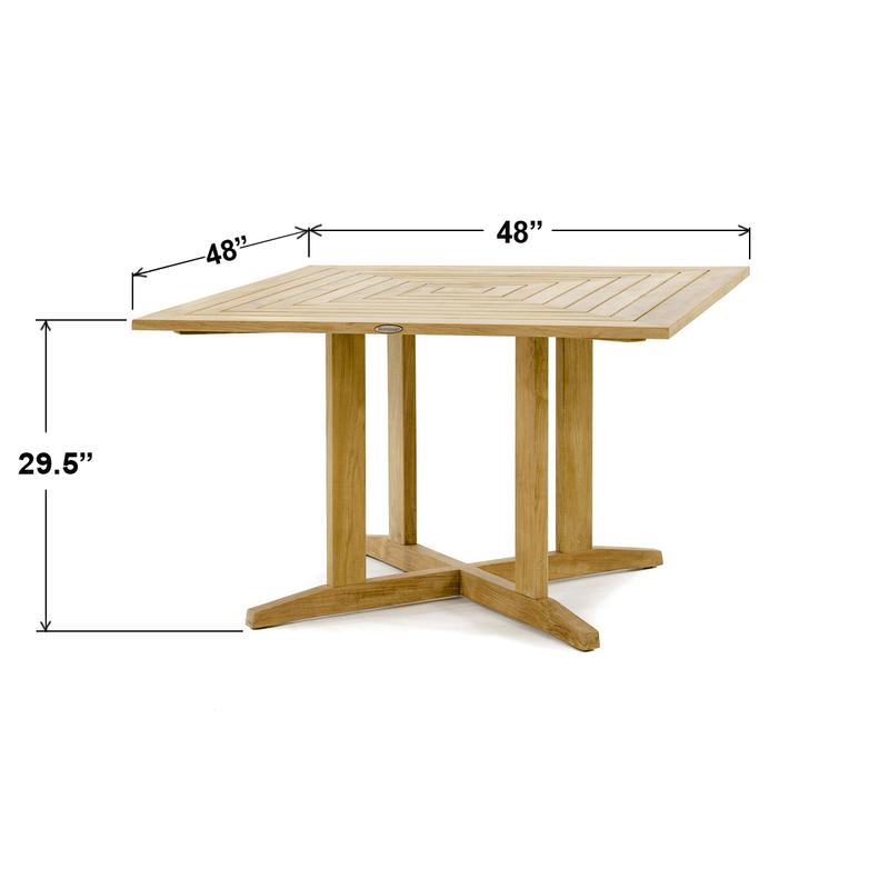alt="70709 Veranda Pyramid teak 48 inch square dining table autocad angled on white background"