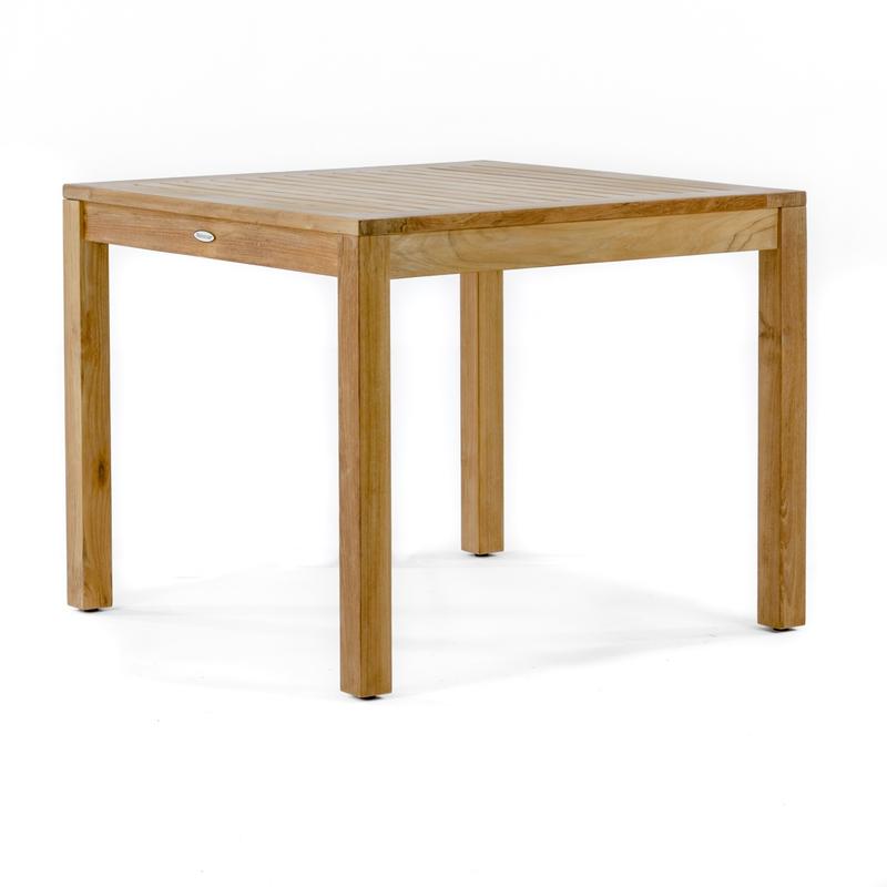 alt="15005 Brunswick teak 36 inch square dining table angled view on white background"