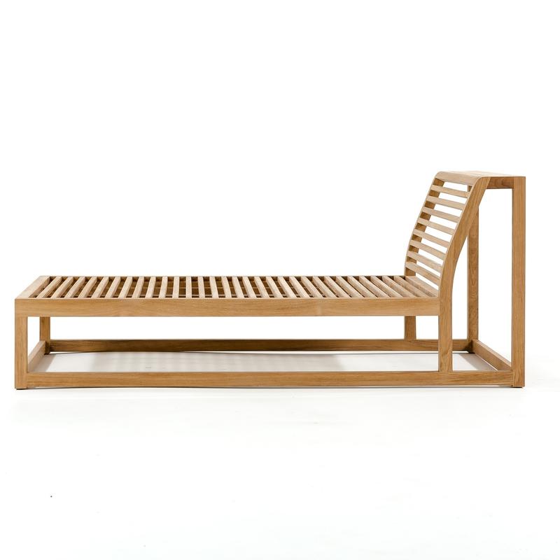 alt="16800 Maya Teak Chaise Daybed frame side view on white background"