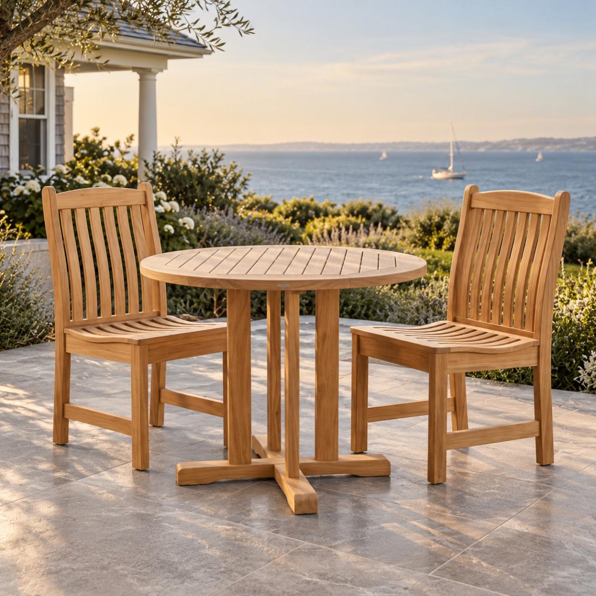 Teak Round Bistro Set with 2 Veranda Dining Chairs — picture A