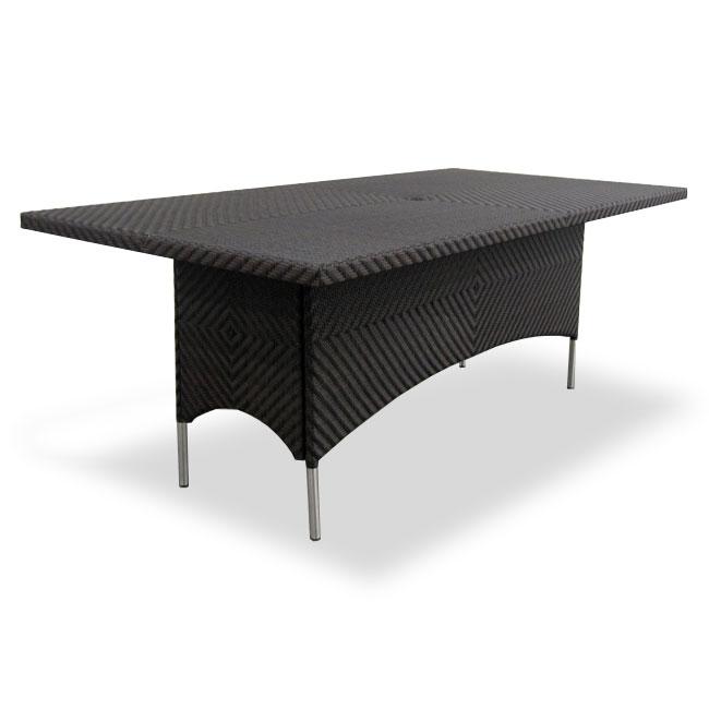 alt="32001BK Valencia Rectangular Dining Table angled end view on white background"