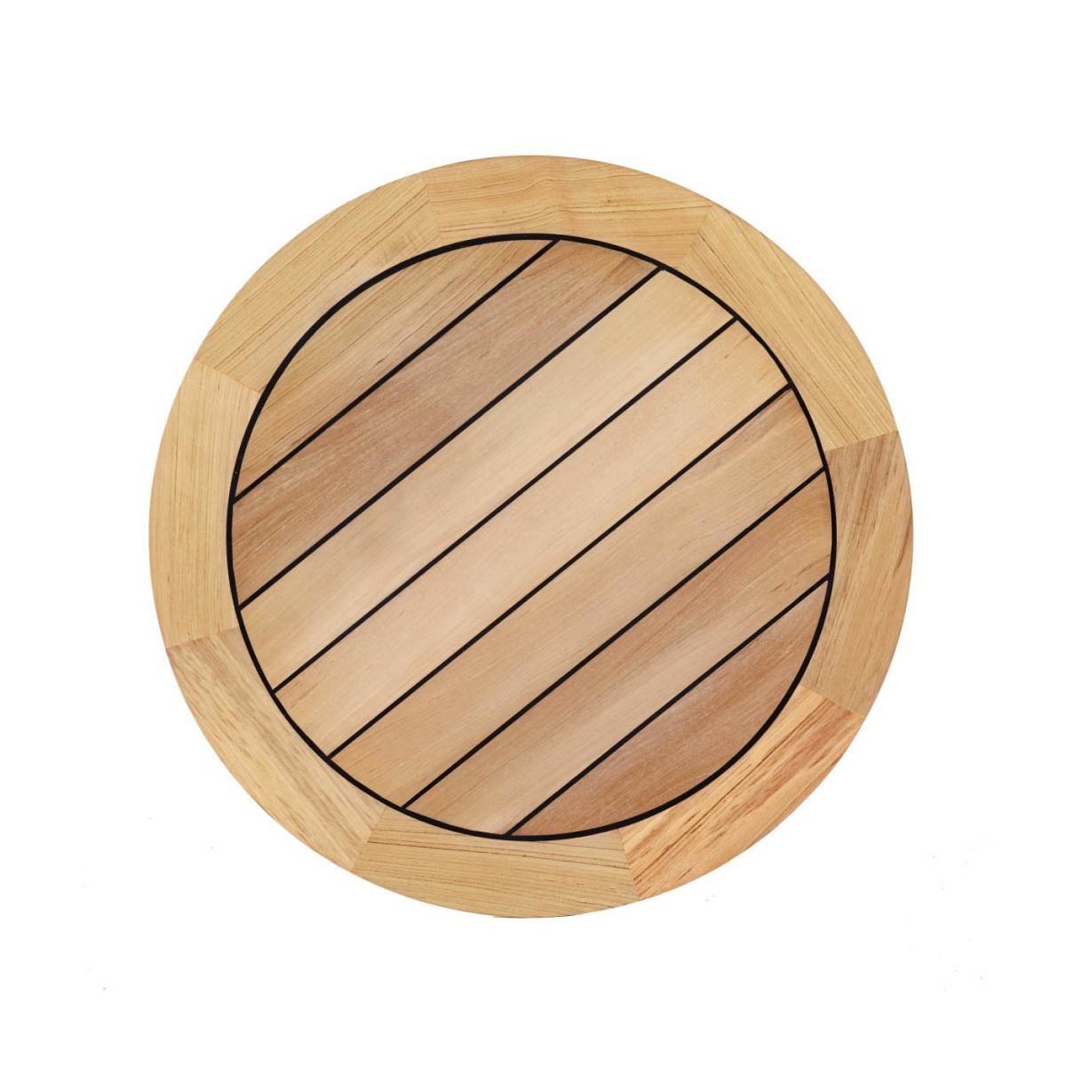 15969 Vogue 36 inch diameter Round Table Top with sikaflex marine sealant between teak slats on white background