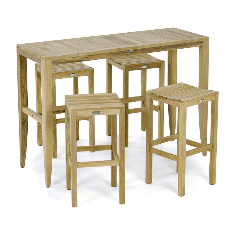 alt="Laguna Rectangular Teak High Top Pub Set with 4 Backless Barstools - Picture A"