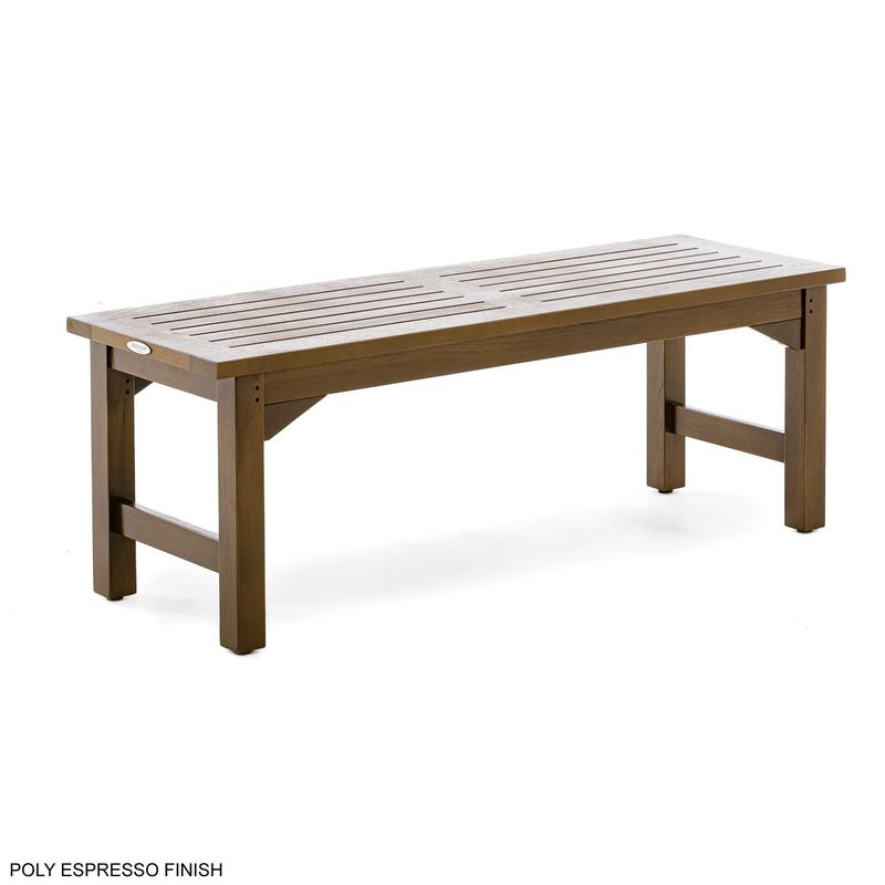 alt="13940 Veranda 4 foot Teak Backless Bench shown in Poly Expresso Finish angled side view on white background"
