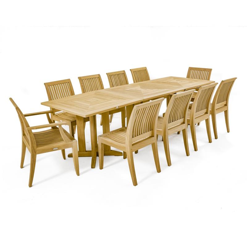 alt="70434 Pyramid teak Rectangular Table Dining Set angled on white background"