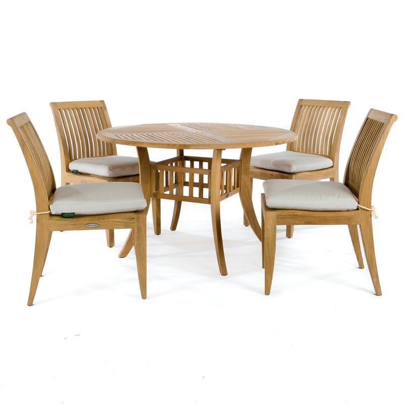 alt="70291 Hyatt Laguna teak dining set with optional seat cushions on white background"
