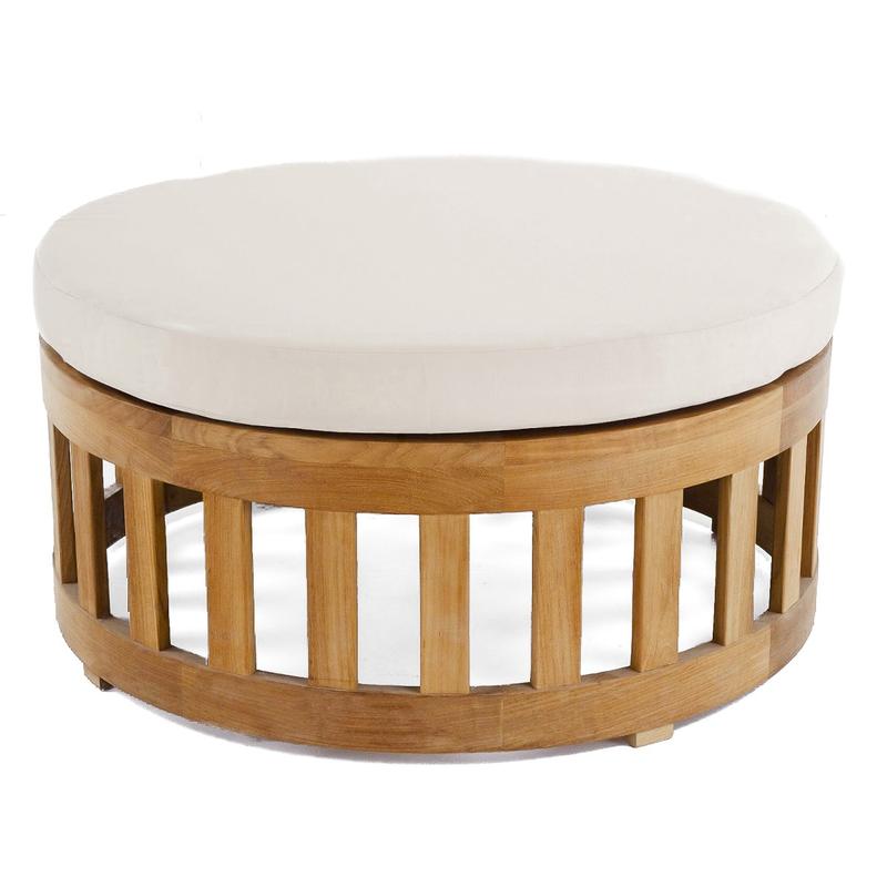 alt="14171DP 36 inch Kafelonia Ottoman with canvas color round cushion side view on white background"