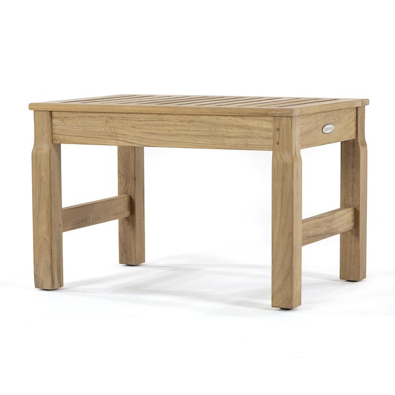 alt="18603 Teak rectangular Shower Bench Seat 24 inches long angled side view on white background"