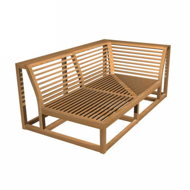 13801RF Maya teak Left Side Sectional frame angled end view on white background