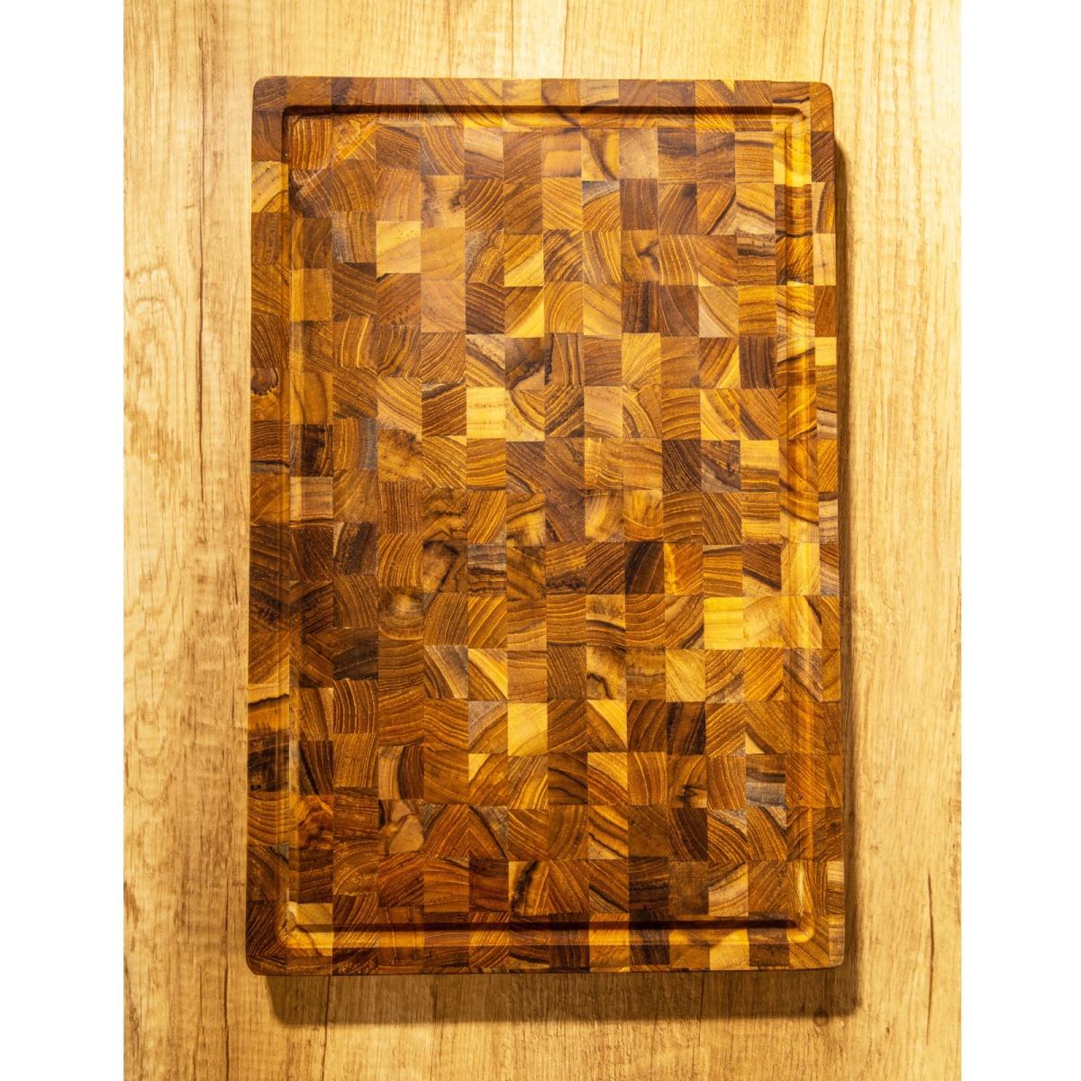 19123 Butcher Block 17 inch x 11 inch Rectangle Charcuterie Cutting Board aerial view on a counter top