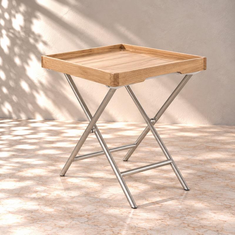 alt="Odyssey Ottoman & Tray - Teak & 316L Stainless Steel - Picture A"