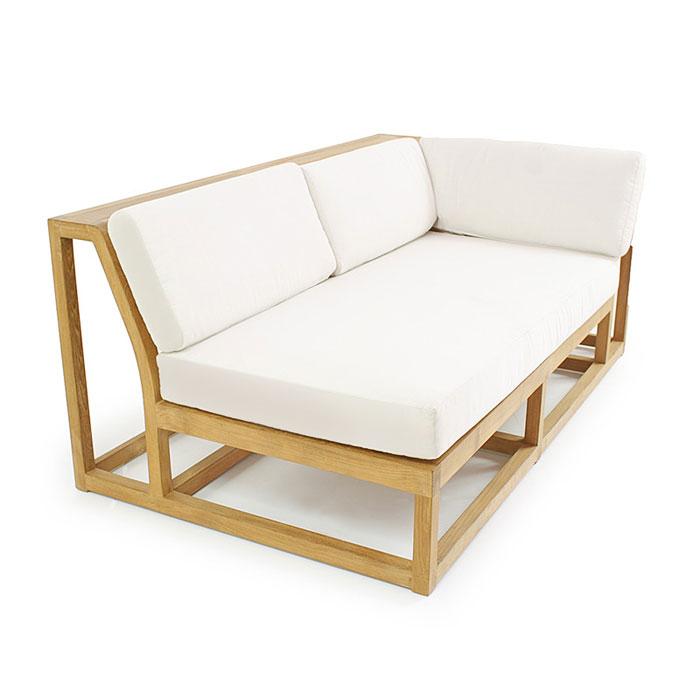 alt="13801 Maya Left Side Teak Sectional with canvas colored cushions side view on white background"