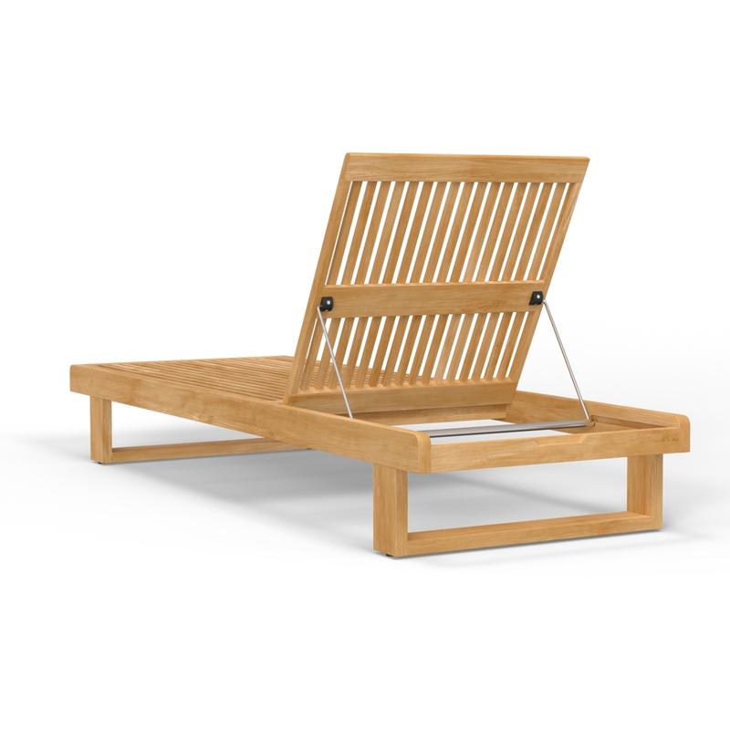 alt="16770 Horizon Teak Chaise Lounger with backrest inclined angled back view on white background"