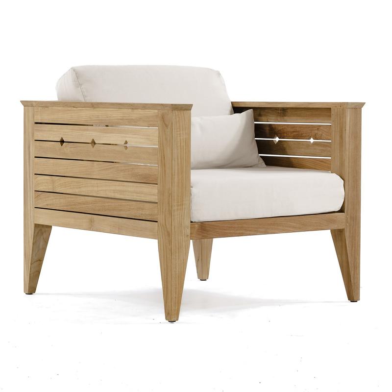 alt="12160dp Craftsman teak armchair with cushions angled view on white background"