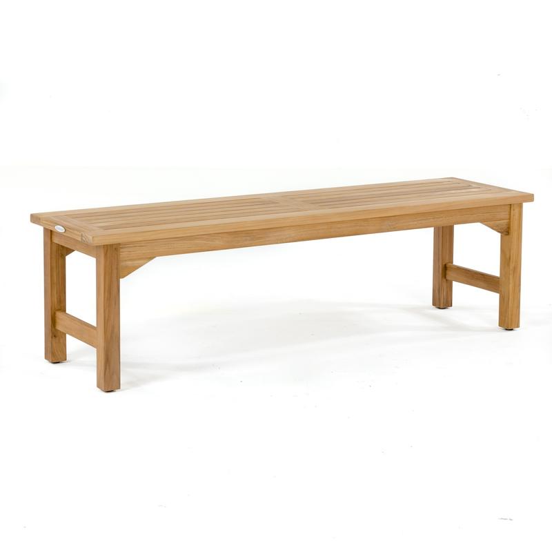 alt="13929 Veranda teak 5 foot long Backless Bench angled view on white background"