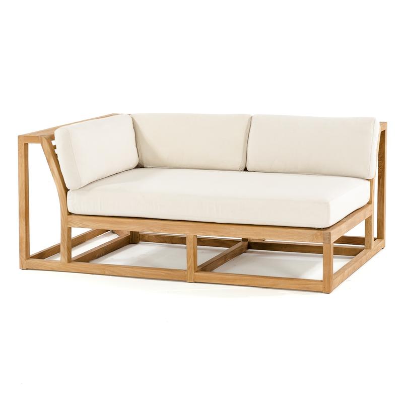 alt="13800 Maya Right Side Sectional Teak Frame with canvas colored cushions front angle view on white background"
