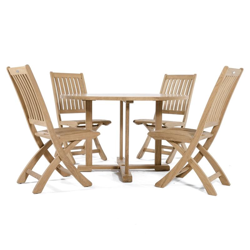 alt="70535 Barbuda 5 piece Dining Set of 4 folding side chairs and a 48 inch round dining table side view on white background"