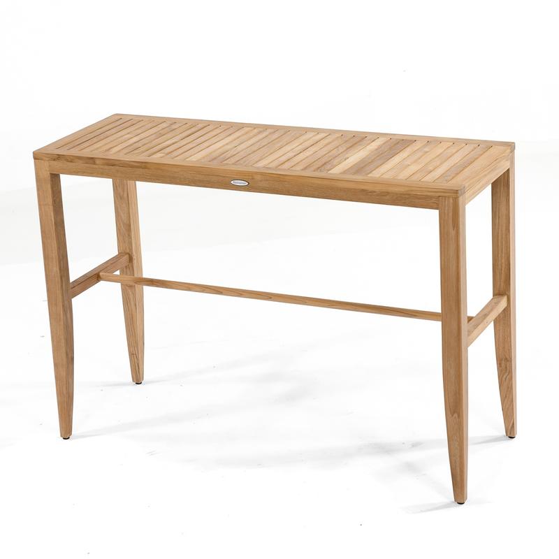 alt="70680 Laguna 5 foot Teak Rectangular Bar Table angled on white background"