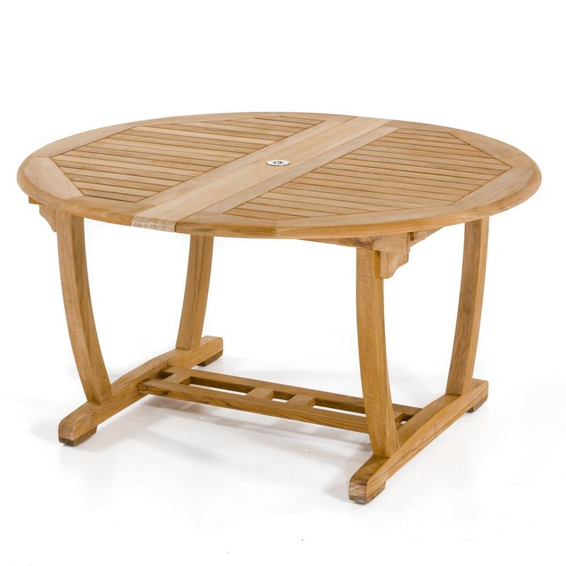alt="15548 Martinique Teak Table in side angled view closed position on white background"