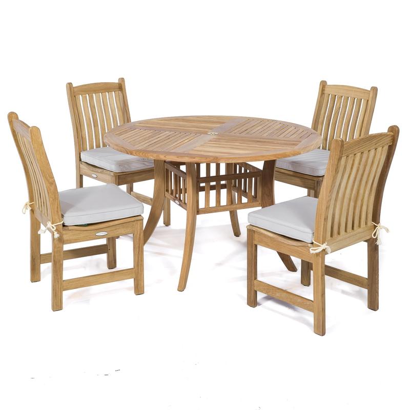 alt="70040 Veranda Hyatt 5 piece teak Dining Set with optional canvas colored seat cushions on white background"