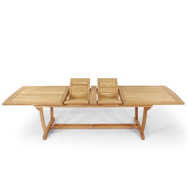 alt=" 70006 Veranda teak rectangular extending dining table front view showing double butterfly leaf on white background"