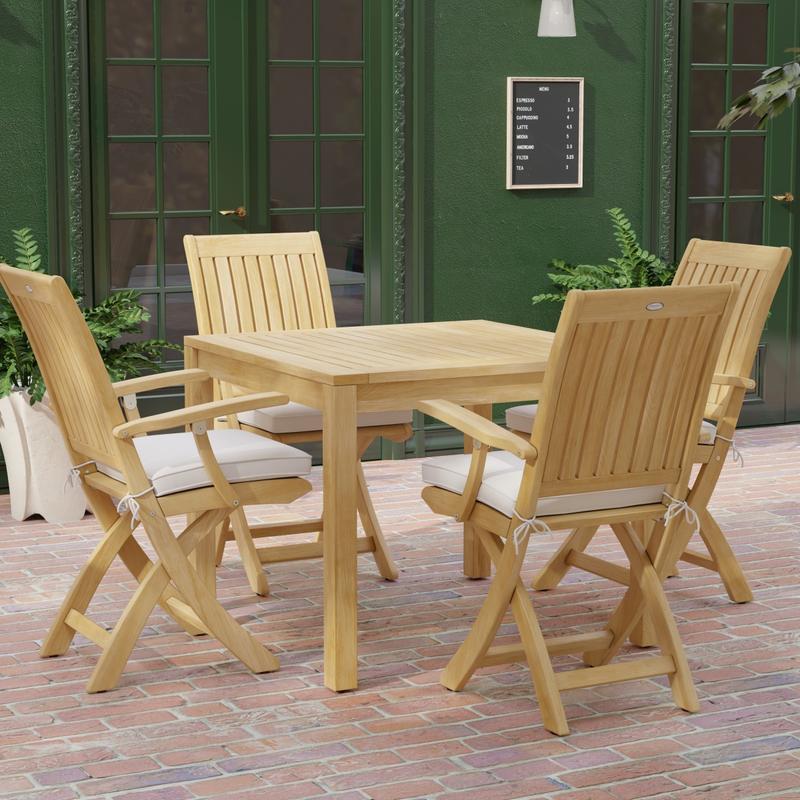 alt="Square Teak Dining Set with 4 Barbuda Folding Armchairs - Picture C"