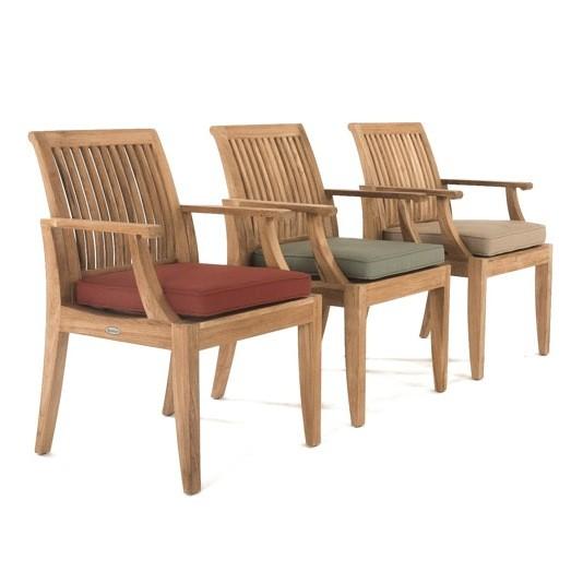 alt="12810 Laguna Teak Dining Armchair showing 3 side by side angled view on white background"