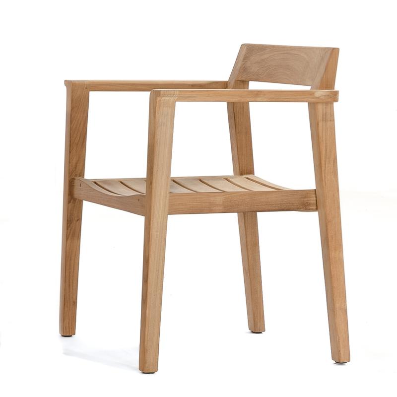 alt="12901 Horizon Teak Dining Armchair in side angled view on white background"
