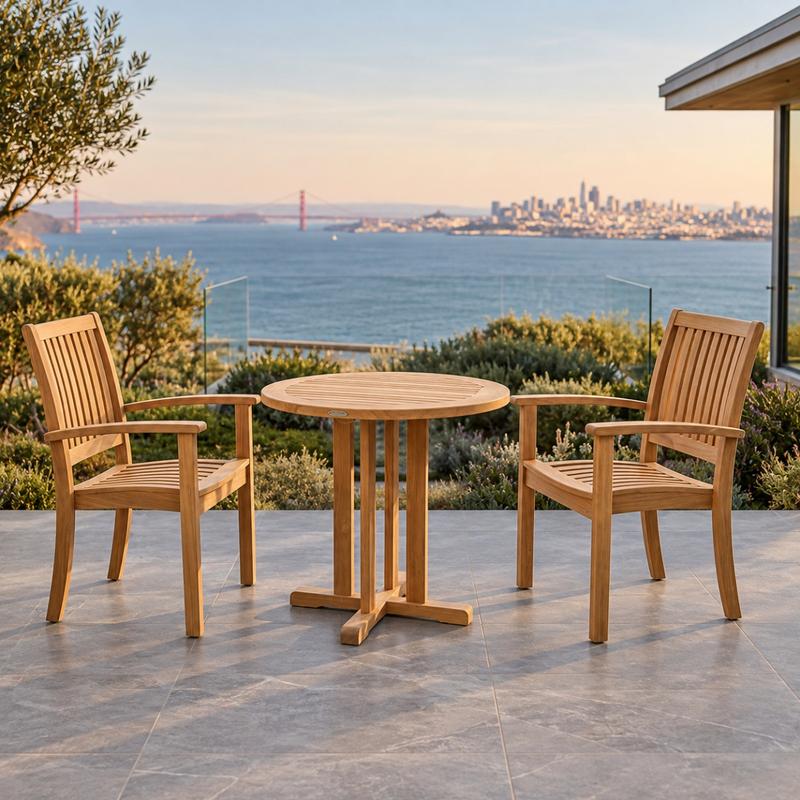 alt="Sussex 3 pc Teak Round Bistro Set - Picture A"