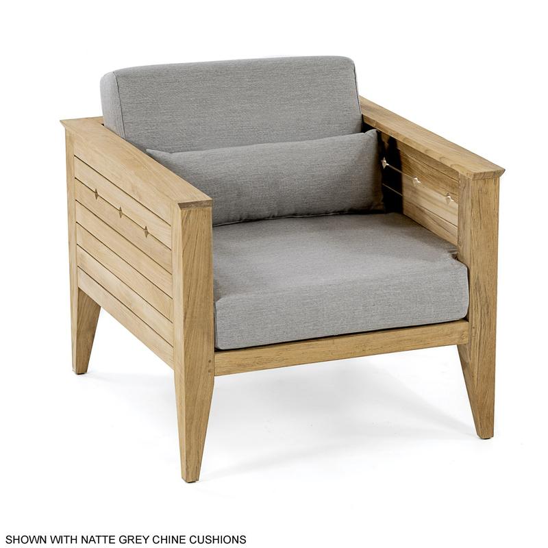 alt="12160dp Craftsman teak armchair with cushions angled view on white background"