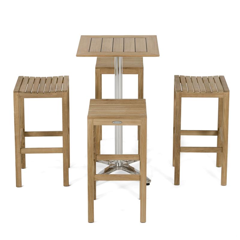 alt="70670 Somerset 5 piece Pub Bar Table and 4 teak Backless Barstools Set on white background"