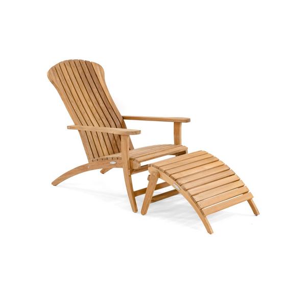 70000 teak Adirondack Chair and footrest side angled on white background 