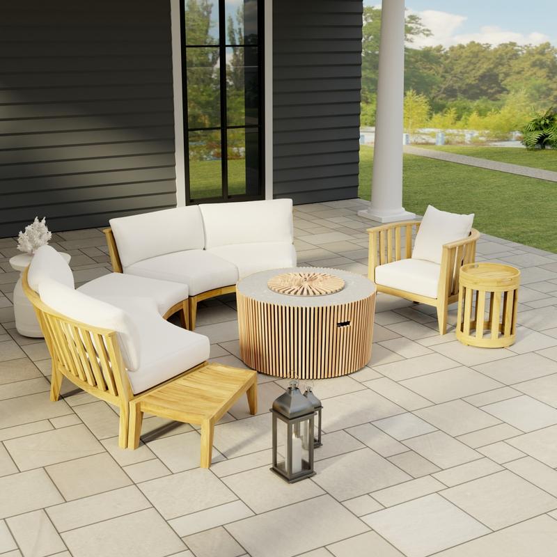 alt="70180 Kafelonia 7 pc Lounge Sofa Set in angled aerial view on patio with house and window in background"