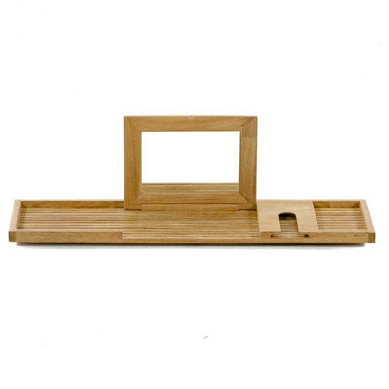 alt="18816 Pacifica teak Bathtub Tray side view on white background"