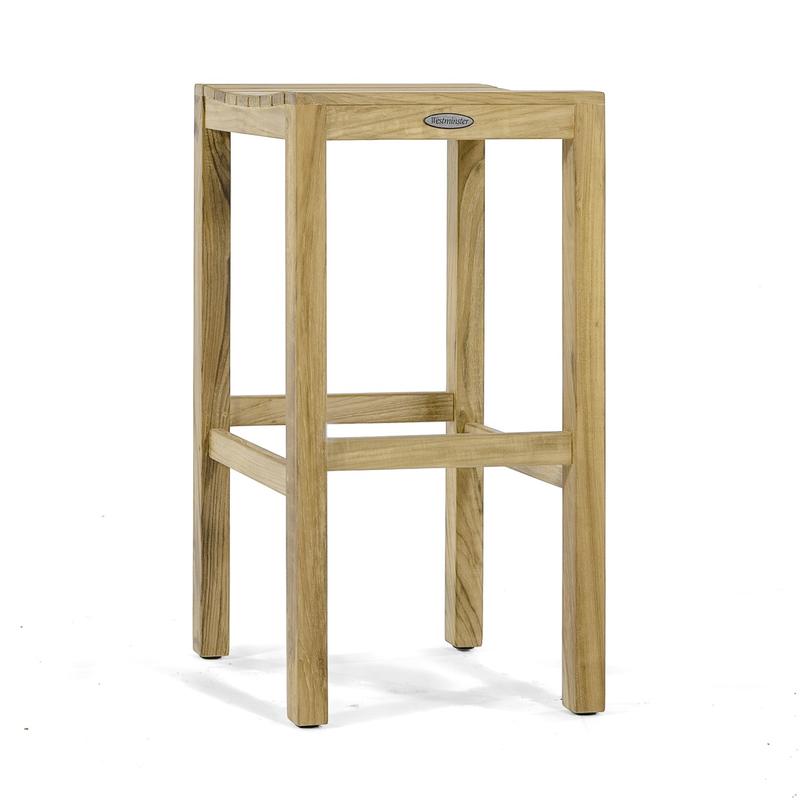 alt="70630 Vogue Somerset teak backless bar stool angled view on white background"