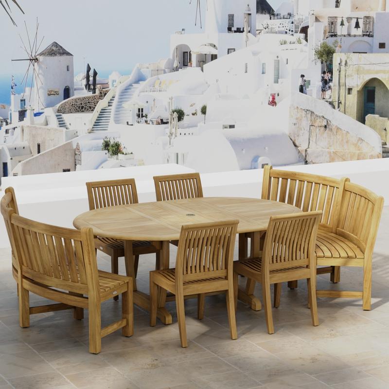 alt="70266 Martinique Sussex 7 Piece Bench Set aerial angled view on white background"