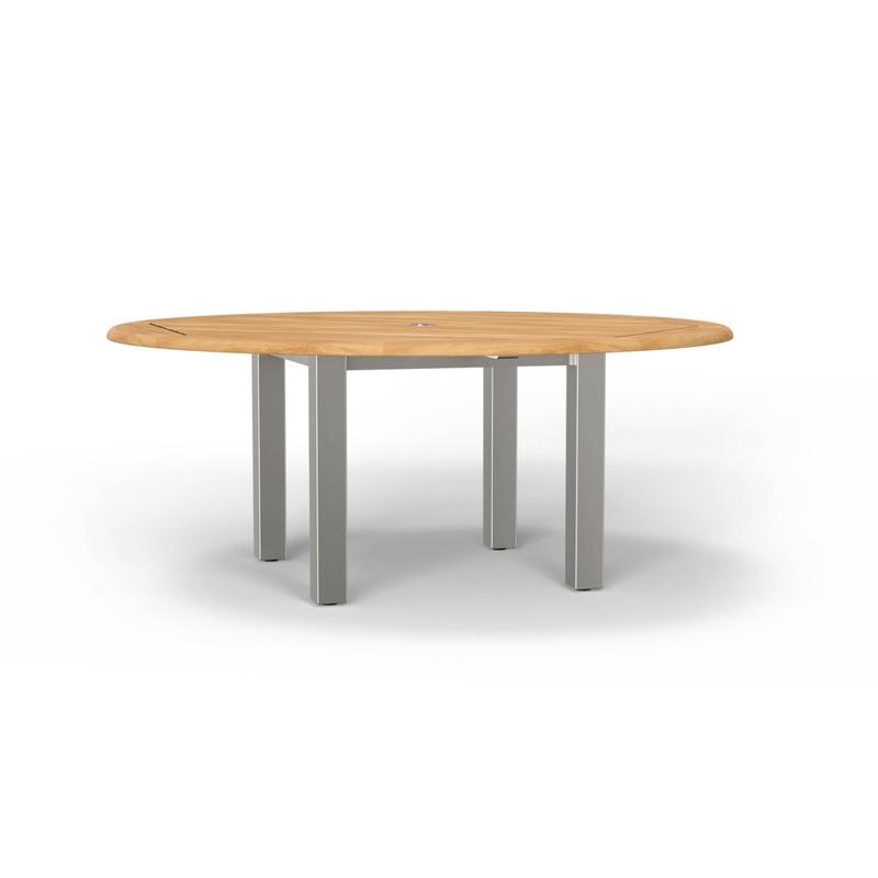 alt="6 ft dia Vogue Dining Table Teak & Stainless Steel - Picture E"