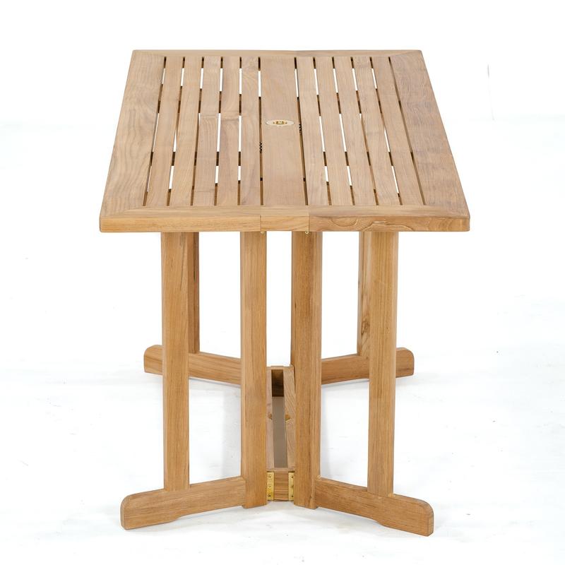 alt="70476 Odyssey 5 foot rectangular teak folding dining table end view on white background"