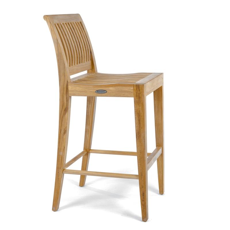 alt="11910 Laguna Side Teak Barstool in side angled on white background"