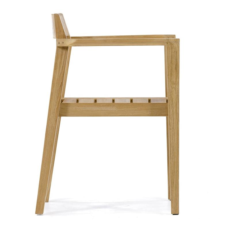 alt="12901 Horizon Teak Dining Armchair in side profile view on white background"