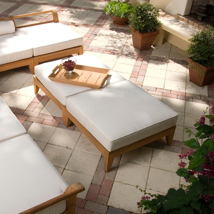 alt="16767dp aman dais teak sectional ottoman fill teak base with autocad a canvas colored cushion on a white background"