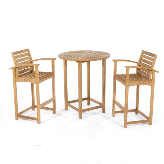 70011 Somerset 3 piece teak Bar Set side aerial view on white background 