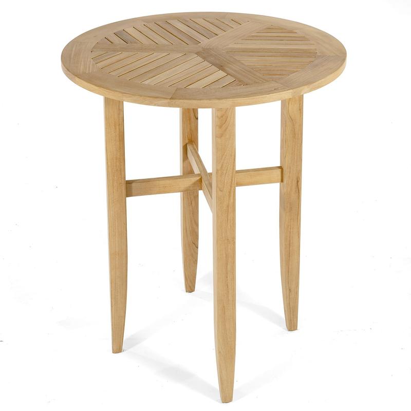 alt="15817 Laguna 36 inch Round Teak Bar Table angled top view on white background"