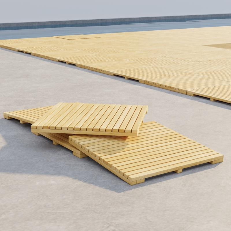 alt="18403 Callebotise Floor Tiles in angled view showing closeup of 1 case of 4 tiles on concrete patio "