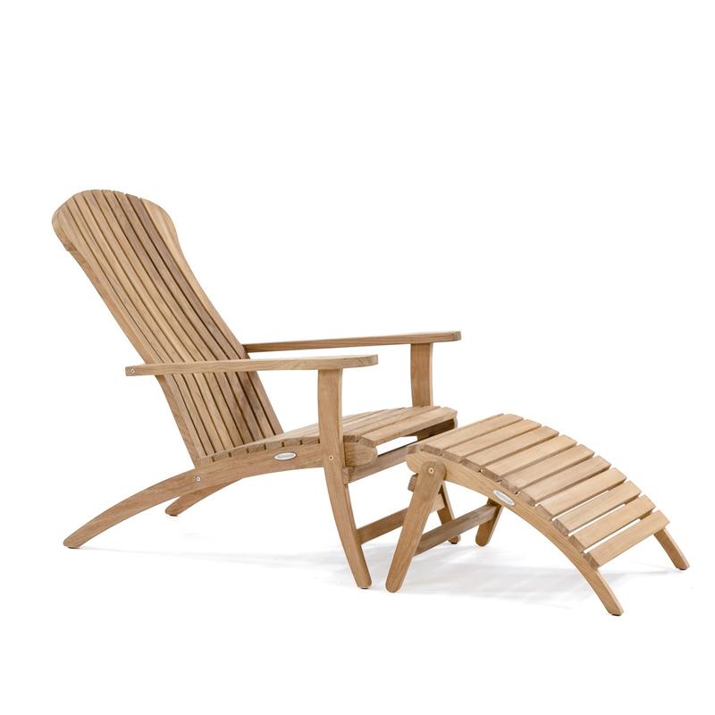 alt="70000 teak Adirondack Chair and footrest side view on white background "