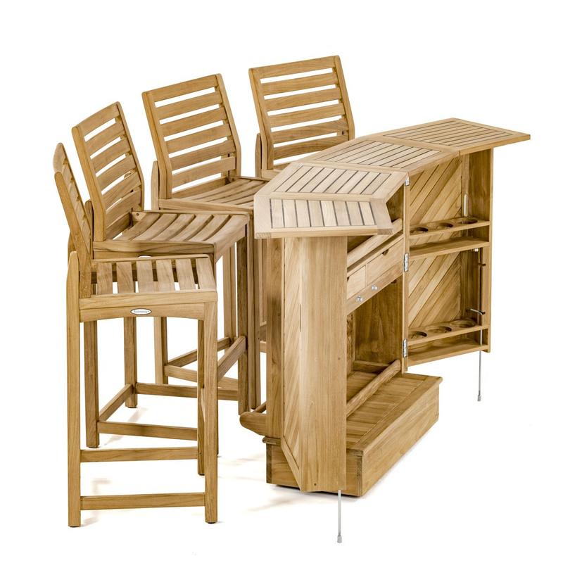 alt="17112 Somerset teak bar set opened side view on white background"