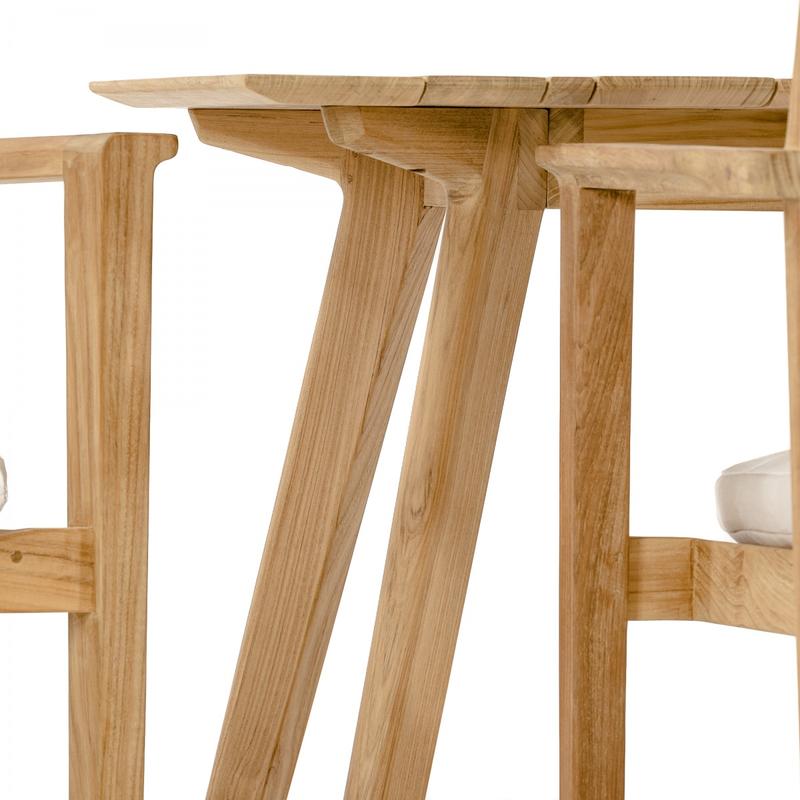 alt="70563 Surf Vogue teak 5 foot rectangular dining table closeup view of underneath table and table legs on white background"