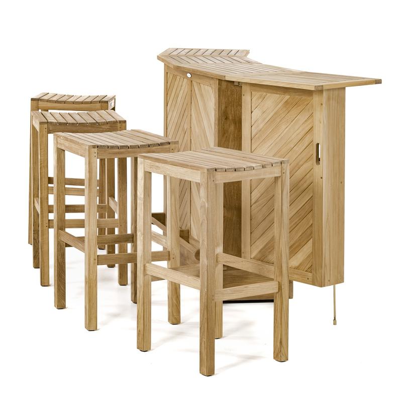 alt="70084 somerset teak five piece bar set fully opened side view on white background"